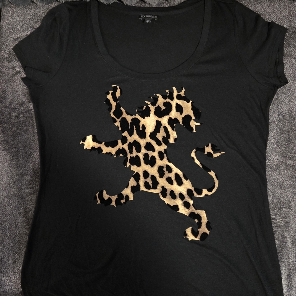 Express Black Top with Leopard Design